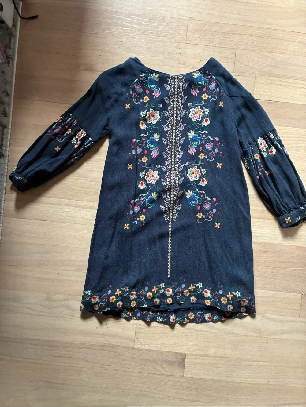 Zara Navy Tunic with Multicolor Floral Embroidery